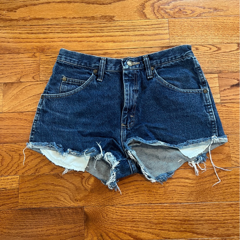 Wrangler Dark Blue Distressed Jean Shorts